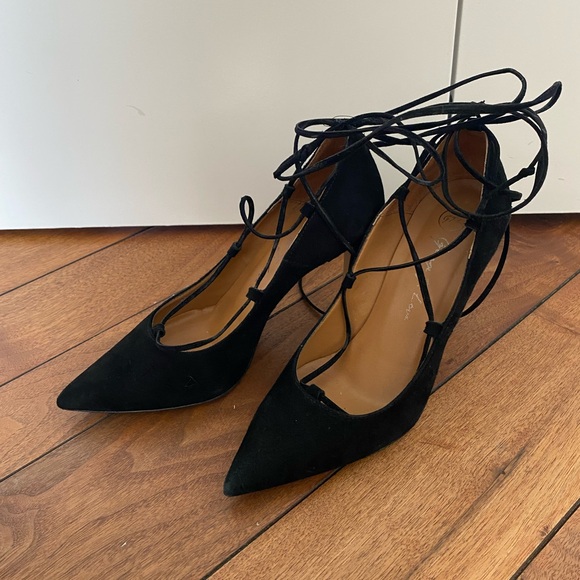 Black suede ankle tie strap pumps size 7/37 - Picture 2 of 4